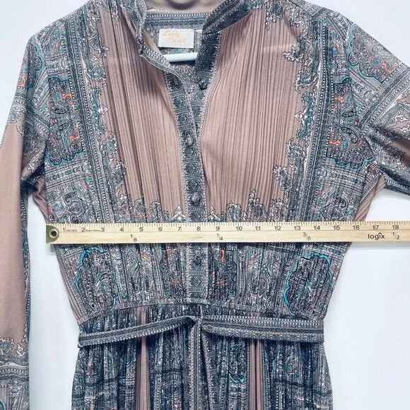 Vintage Lady Carol of New York Dress Size L Women’s Pleated Brown